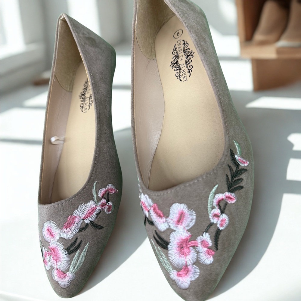 Charles Albert Gray Floral Embroidered Flats